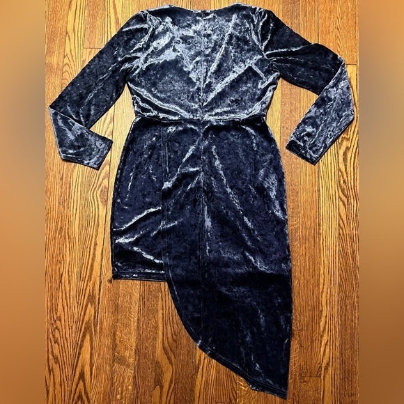 Lulus XL strong ambition slate blue velvet asymmetrical long sleeve dress - Picture 12 of 13